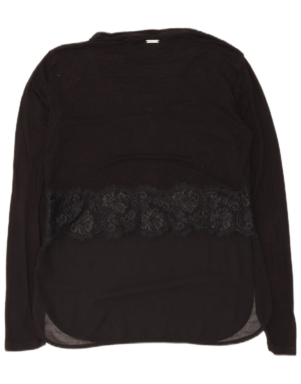 Top feminino Guess manga comprida UK 6 XS preto floral viscose