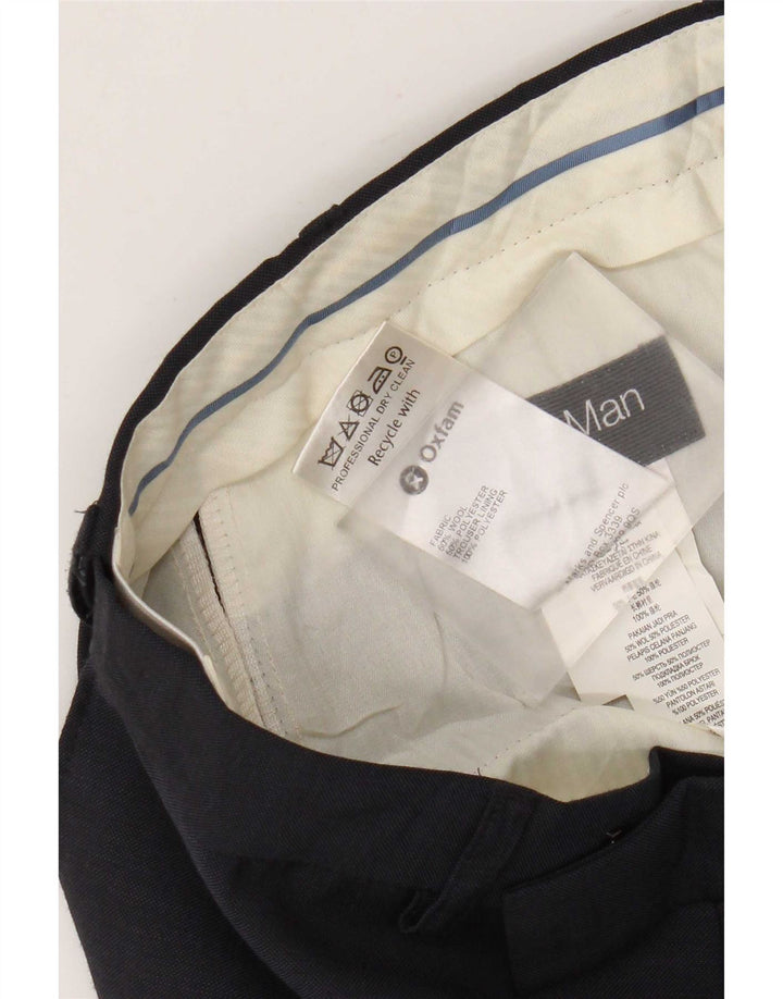 Calça masculina de terno reto Marks & Spencer W32 L31 lã azul marinho