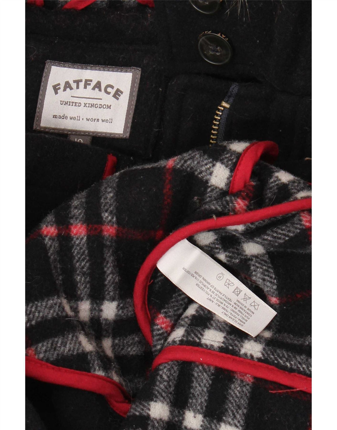 Jaqueta Duffle com capuz feminina Fat Face Reino Unido 10 pequena lã azul marinho