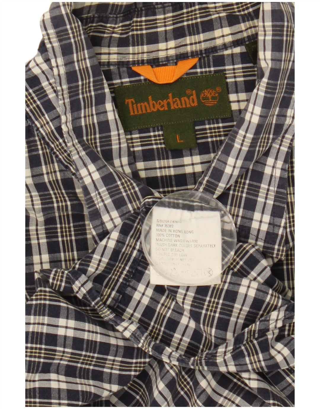 Camisa masculina de manga curta Timberland grande algodão xadrez azul marinho