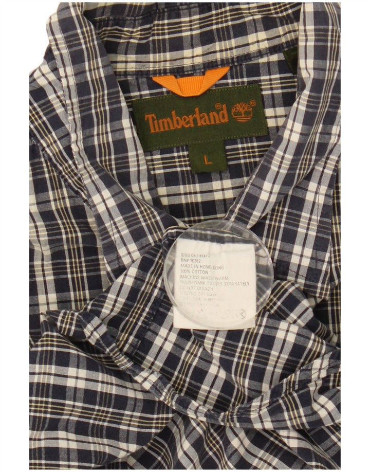 Camisa masculina de manga curta Timberland grande algodão xadrez azul marinho