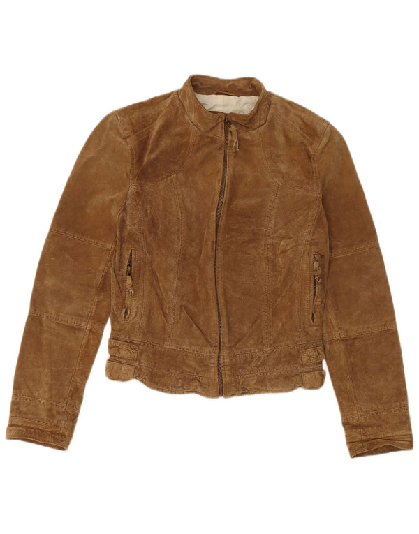 Zara Womens Crop Suede Jacket UK 12 Couro Bege Médio