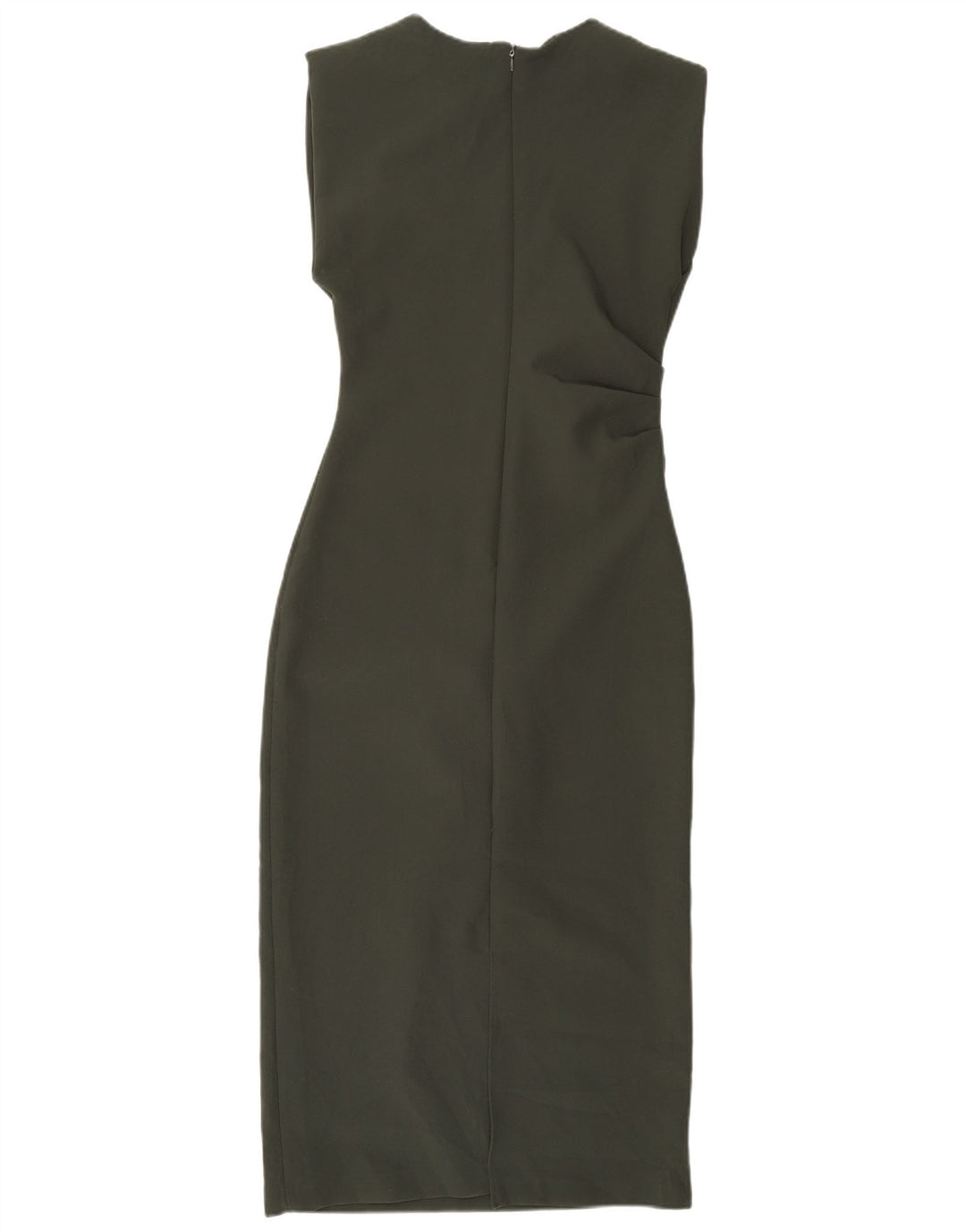 Vestido feminino Zara com bainha sem mangas UK 12 poliéster cáqui médio