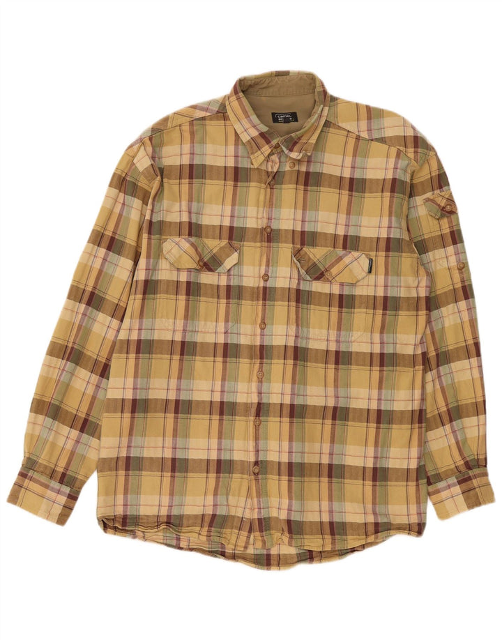 Camisa masculina de flanela Camel Active grande xadrez bege
