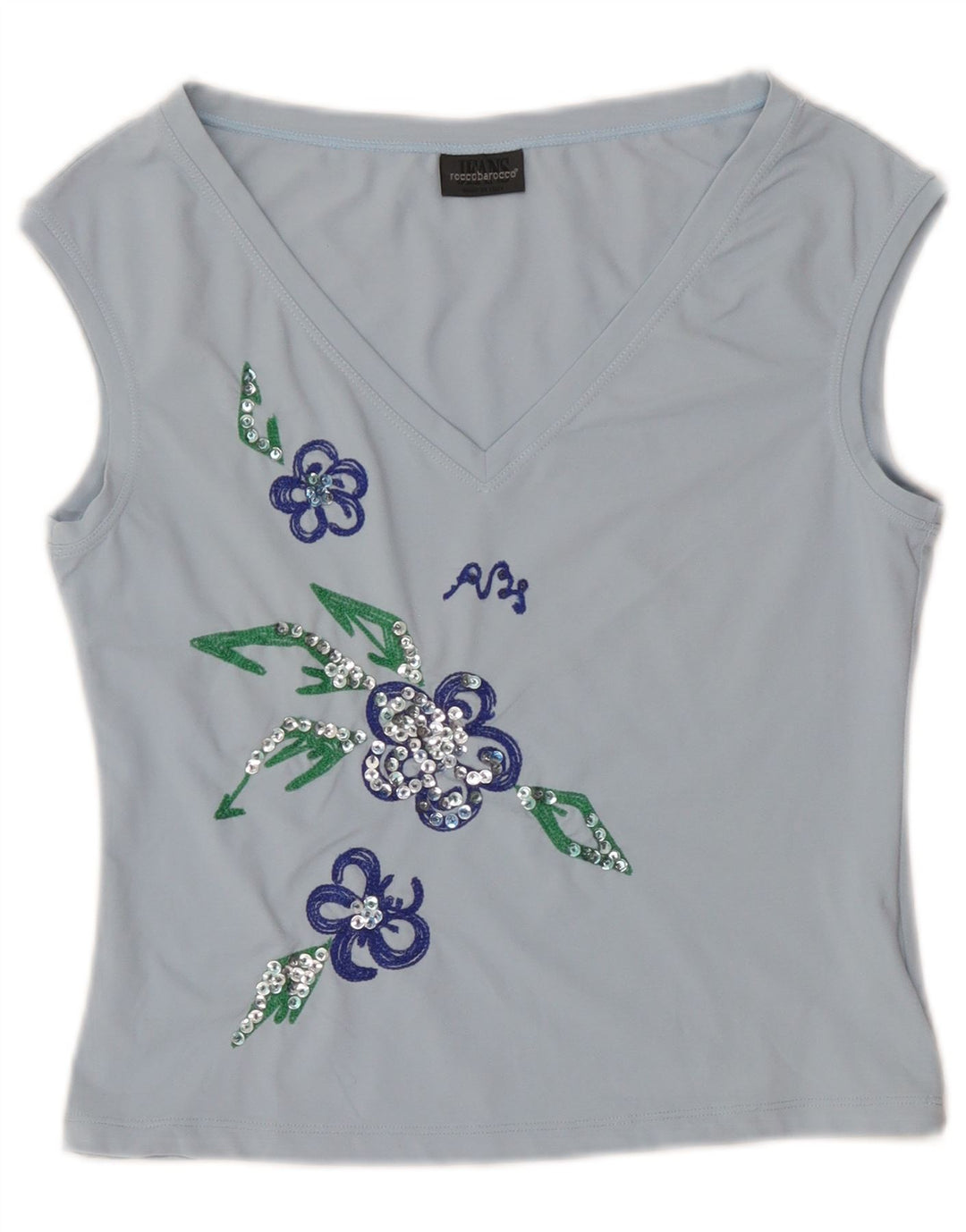 Colete feminino Roccobarocco Crop Graphic Top IT 44 Médio Azul Floral Nylon