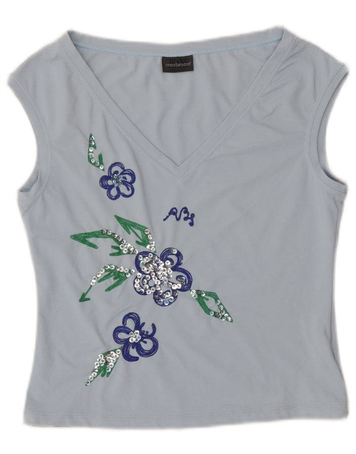 Colete feminino Roccobarocco Crop Graphic Top IT 44 Médio Azul Floral Nylon