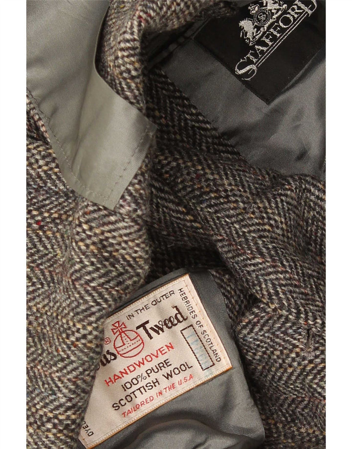 Jaqueta blazer masculina de 2 botões Harris Tweed Reino Unido 40 grande lã espinha de peixe cinza