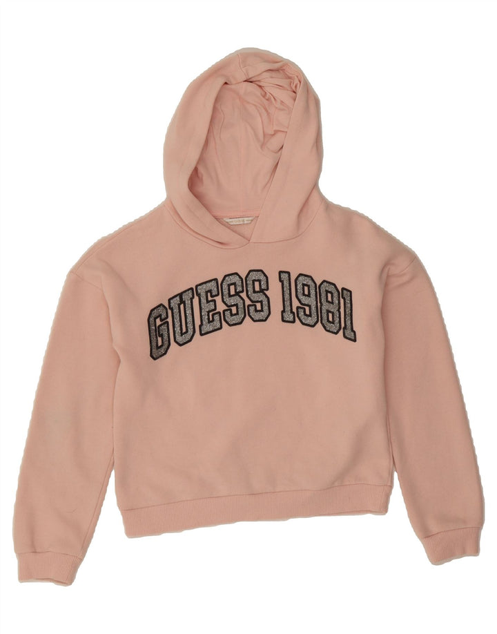 GUESS Girls Graphic Hoodie Jumper 9-10 Years Pink Cotton Vintage Guess and Second-Hand Guess from Messina Hembry 