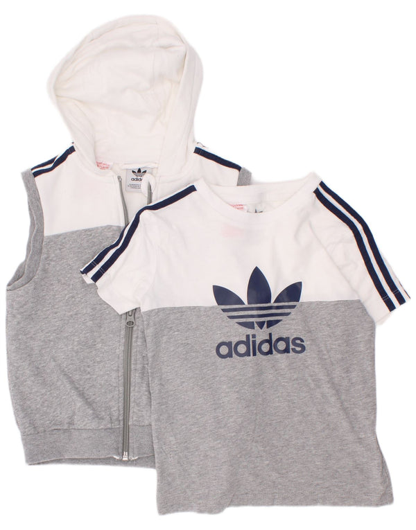 Conjunto de 2 peças com capuz gráfico Adidas Boys 3-4 anos cinza colorblock algodão