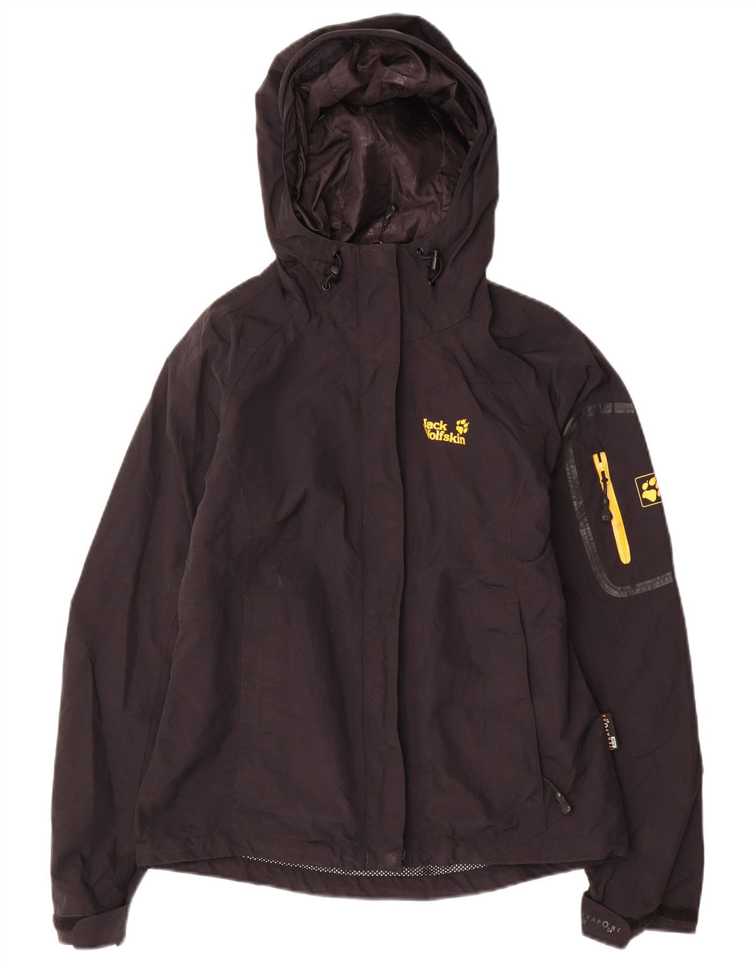 Jaqueta de chuva feminina com capuz Jack Wolfskin Reino Unido 8 pequena poliamida preta