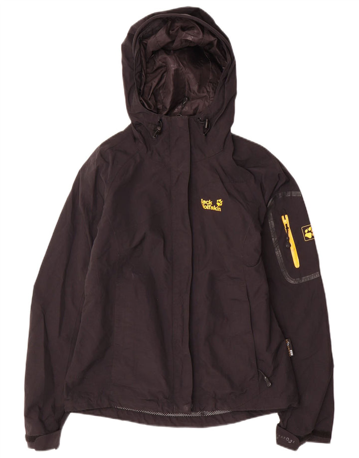 Jaqueta de chuva feminina com capuz Jack Wolfskin Reino Unido 8 pequena poliamida preta