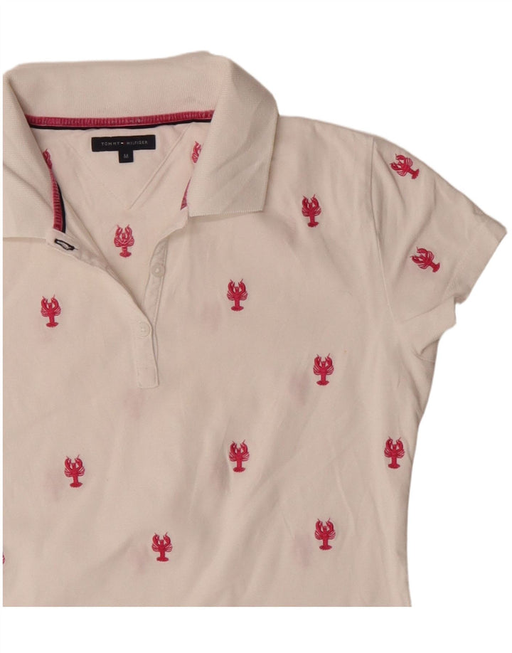 Camisa polo feminina Tommy Hilfiger com padrão abstrato Reino Unido 12 algodão branco médio