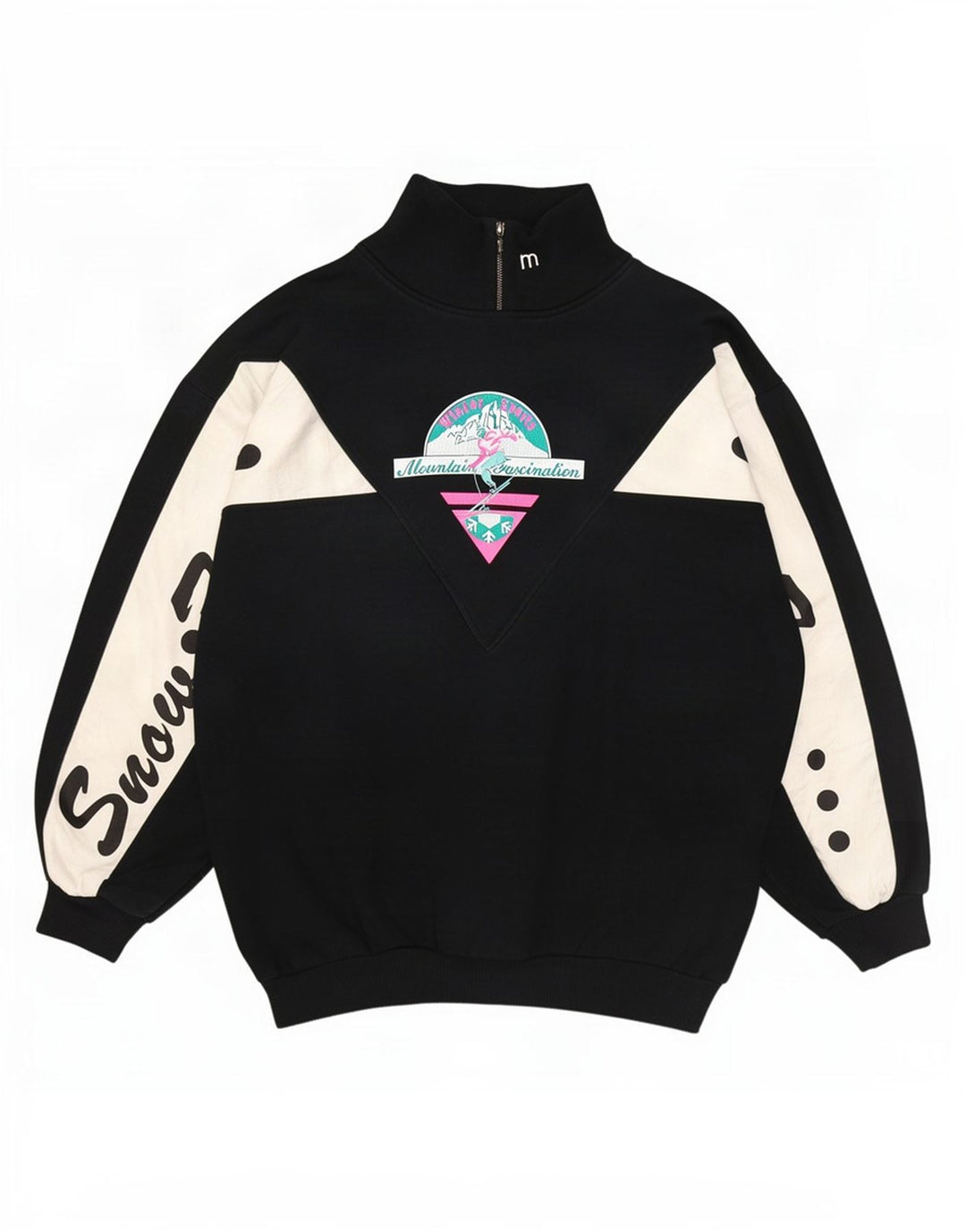 Suéter gráfico feminino Maser M EUA 8 bloco colorido preto médio