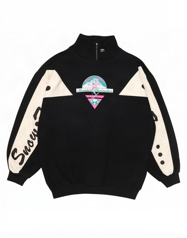 Maser M Womens Graphic Sweatshirt Jumper US 8 Medium Black Colourblock