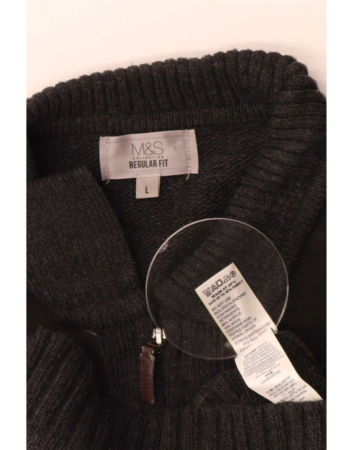 Suéter cardigã masculino de ajuste regular Marks & Spencer grande cinza acrílico