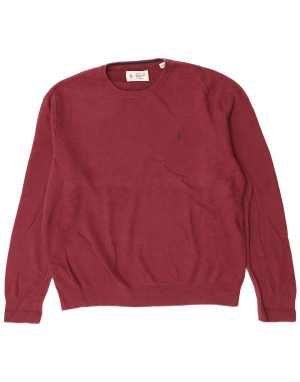 Suéter masculino Penguin com gola redonda 2XL algodão borgonha