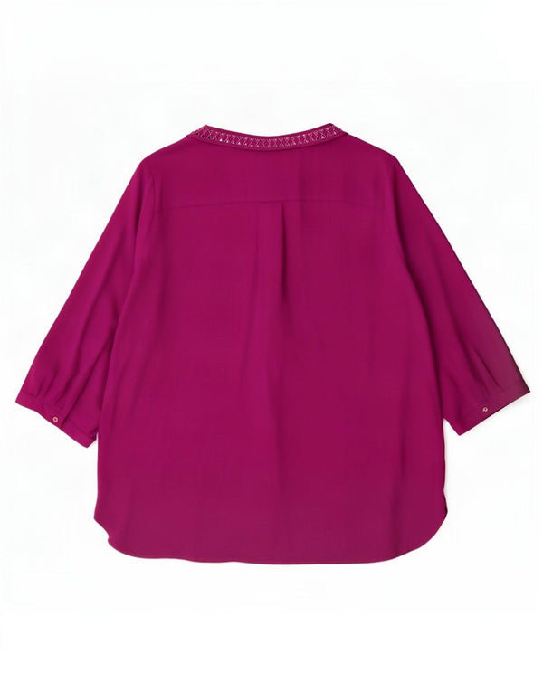 Blusa feminina de manga 3/4 Marks & Spencer Reino Unido 24 4XL roxo poliéster