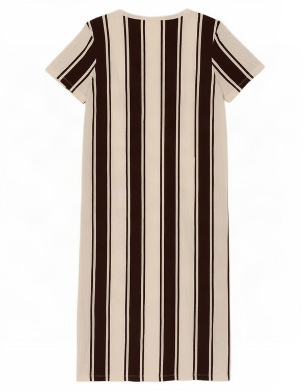 Vestido feminino Trafaluc da Zara Reino Unido 10 pequeno algodão listrado marrom