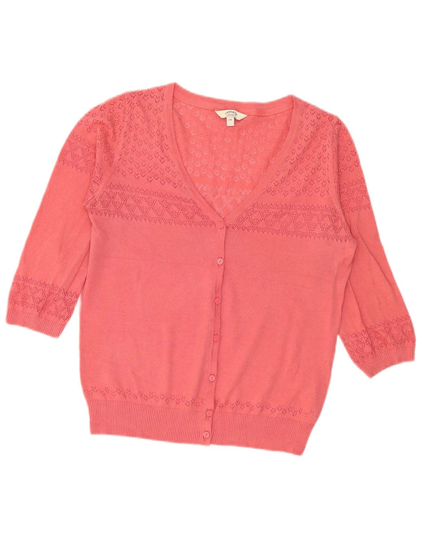 Suéter cardigã feminino de manga 3/4 Fat Face UK 14 algodão rosa médio