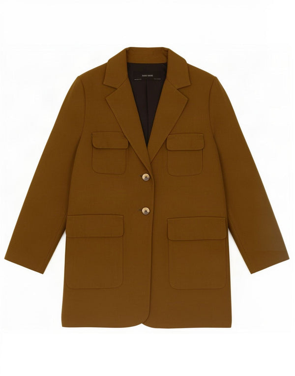 Sobretudo feminino Zara UK 14 algodão cáqui médio