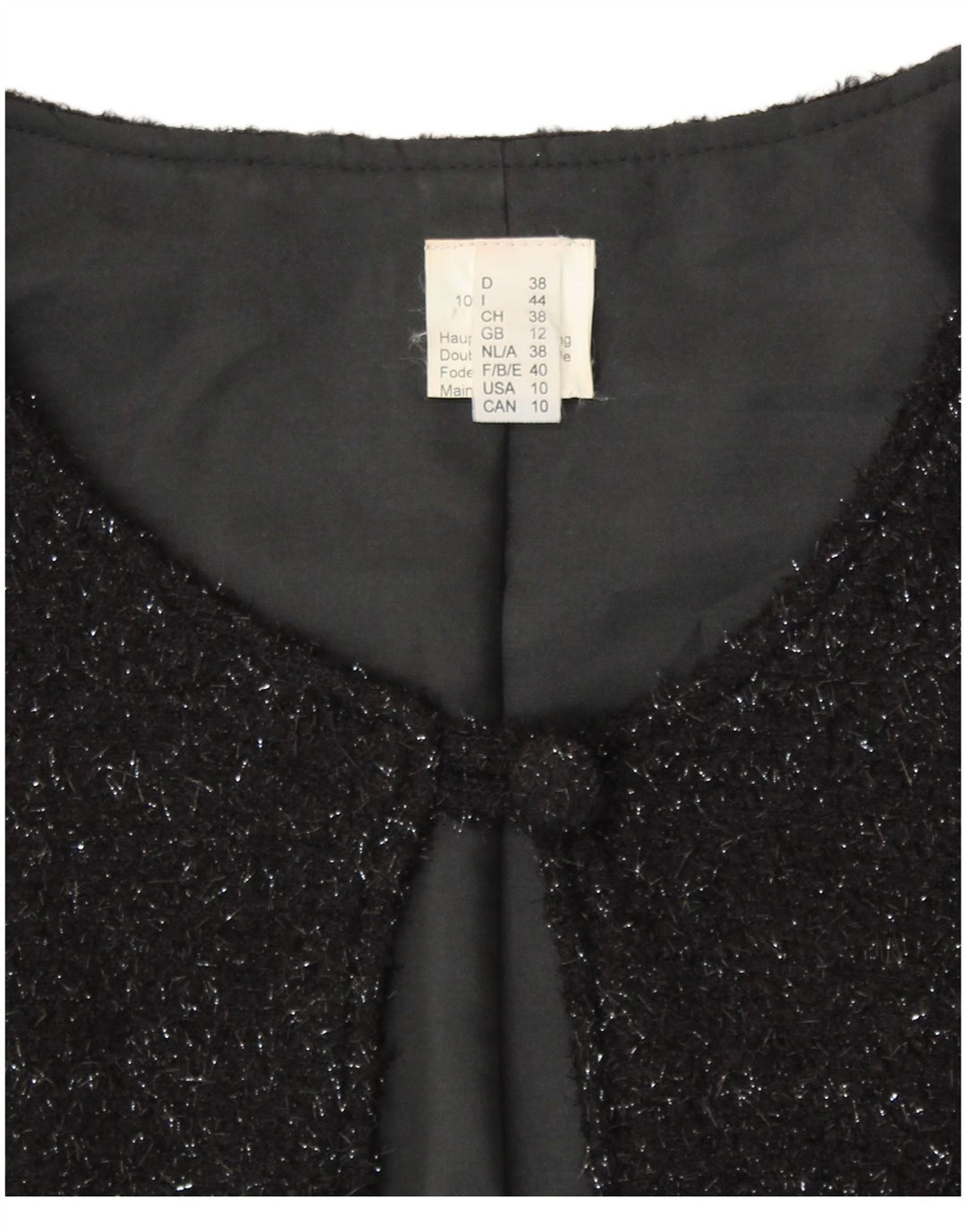 Jaqueta Bolero feminina VINTAGE Reino Unido 12 nylon manchado preto médio