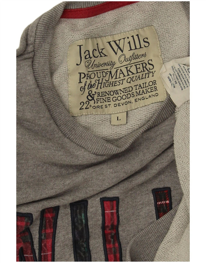 JACK WILLS Suéter gráfico masculino grande algodão cinza