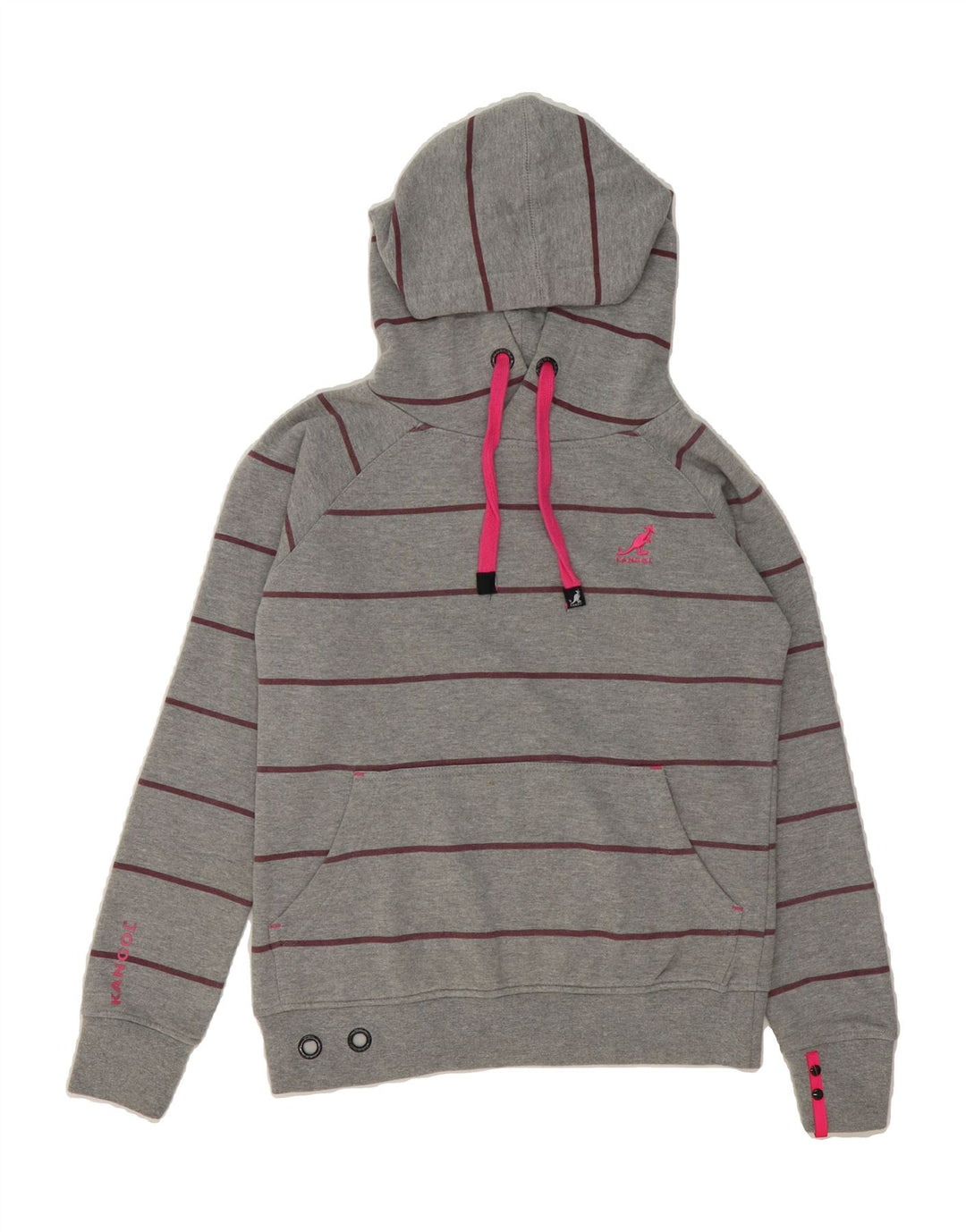 KANGOL Womens Hoodie Jumper UK 8 Small  Grey Striped Cotton Vintage Kangol and Second-Hand Kangol from Messina Hembry 