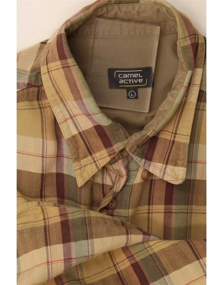 Camisa masculina de flanela Camel Active grande xadrez bege