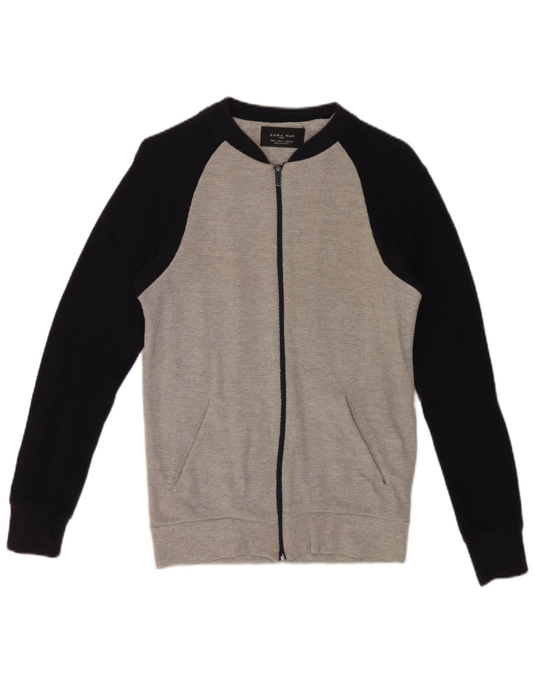 Zara Jaqueta masculina de agasalho pequeno cinza colorblock algodão