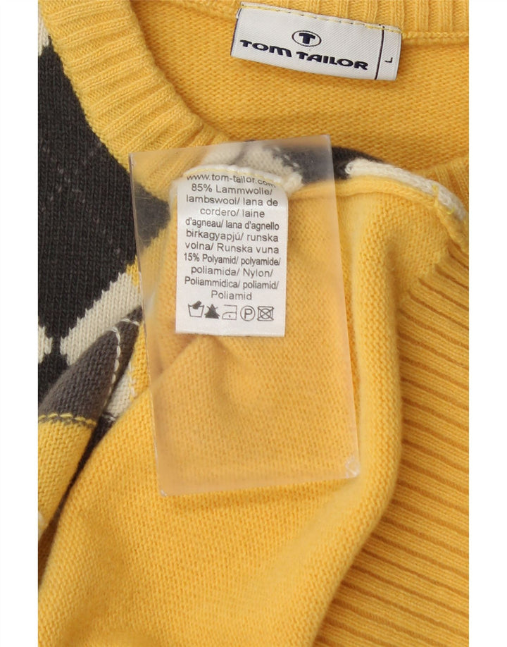 Suéter masculino Tom Tailor com gola redonda, grande amarelo argyle/lã diamante