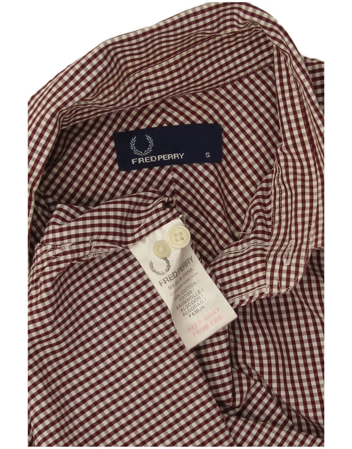 Camisa masculina Fred Perry pequena de algodão gingham cor de vinho