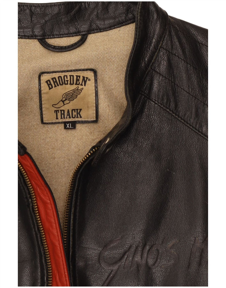 Jaqueta de couro masculina Brogden Crop Graphic UK 42 XL preta colorblock