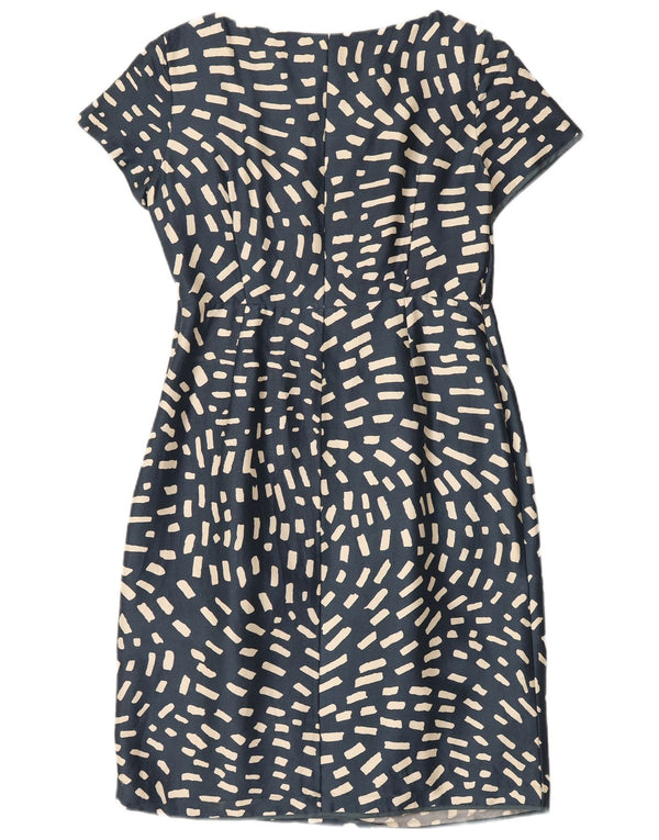 Vestido bainha feminino Fenn Wright Manson Reino Unido 14 seda geométrica azul médio