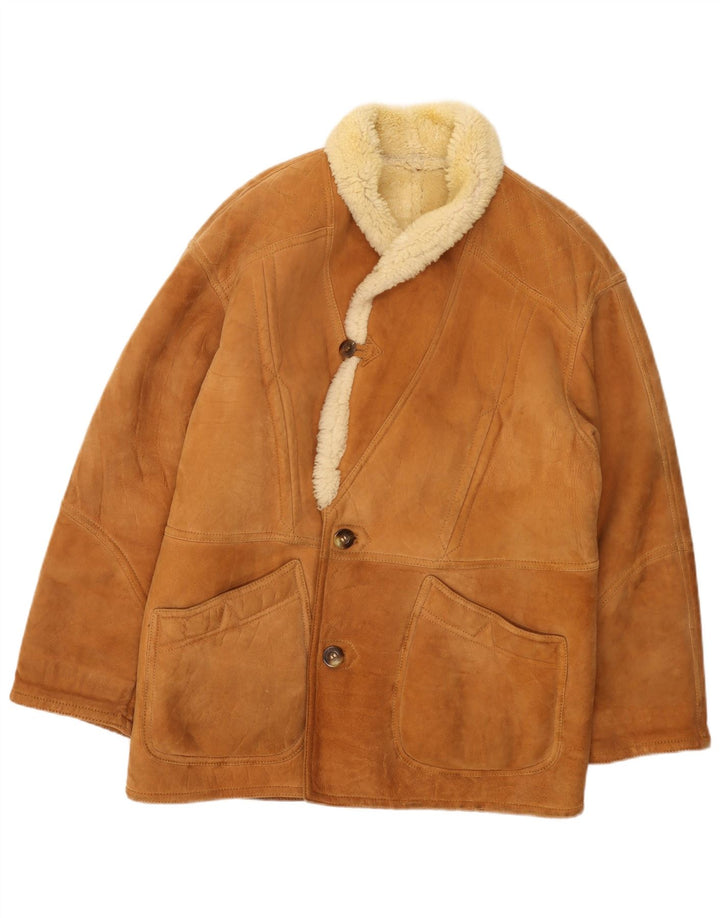 Jaqueta masculina vintage Shearling UK 36 pequena pele de carneiro bege
