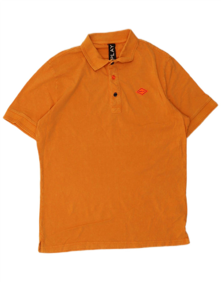 Camisa polo masculina Replay pequena laranja algodão