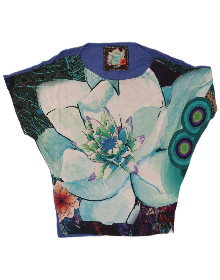 Blusa feminina Batwing DESIGUAL UK 10 pequena viscose floral azul
