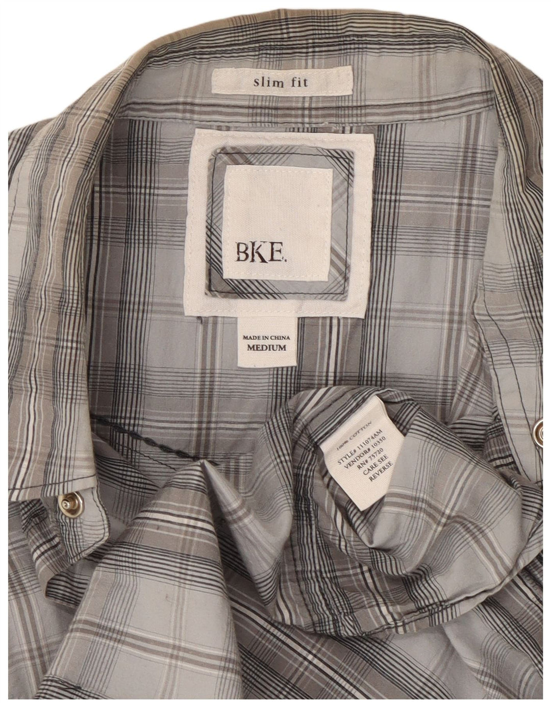 Camisa masculina BKE Slim Fit algodão xadrez cinza médio