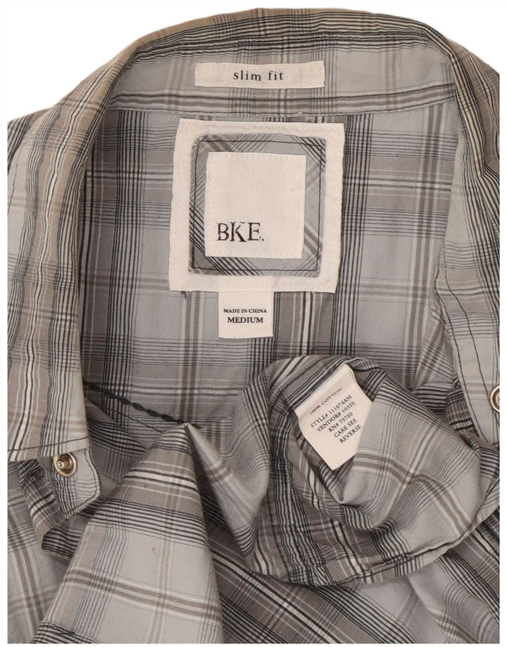 Camisa masculina BKE Slim Fit algodão xadrez cinza médio