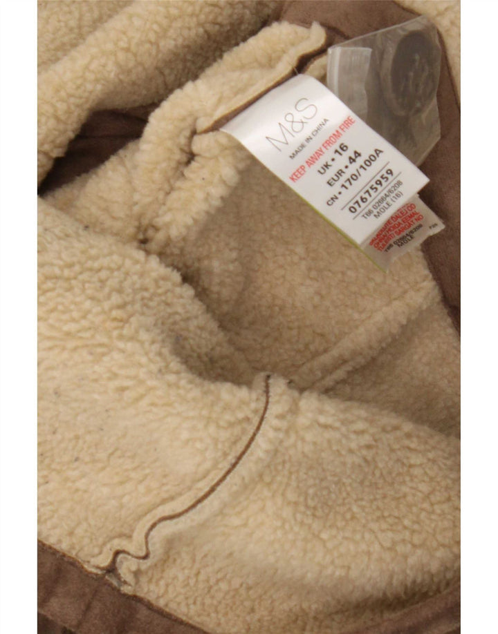 Jaqueta Sherpa Feminina Marks & Spencer Reino Unido 16 Grande Poliéster Marrom
