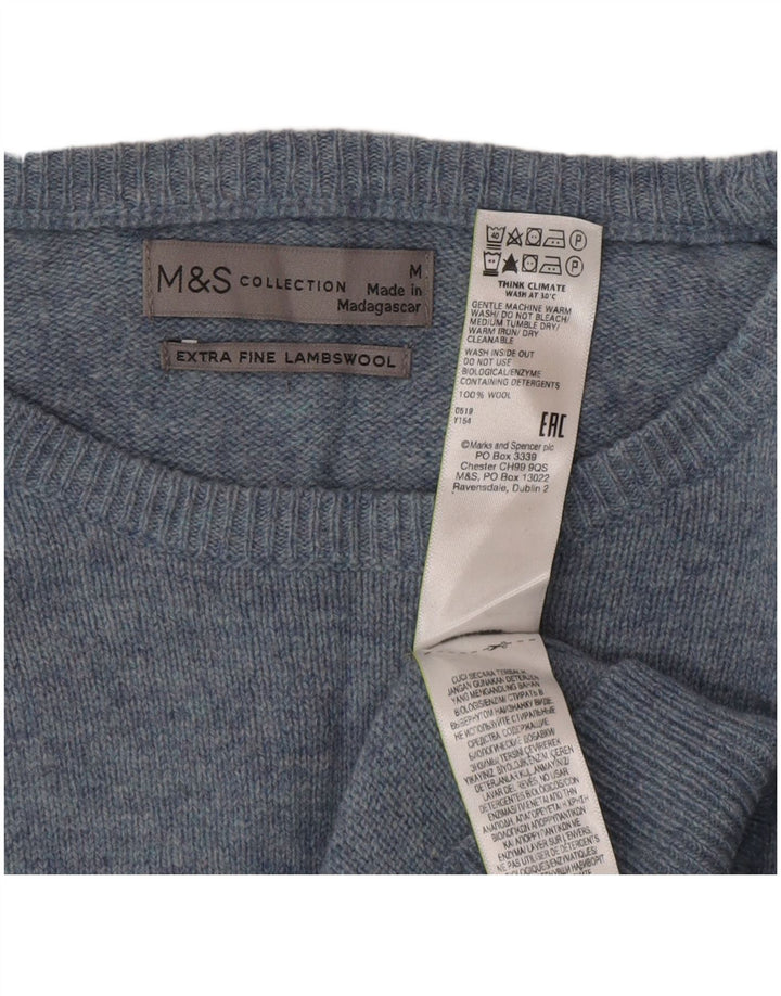Suéter masculino Marks & Spencer com gola canoa e lã azul médio clássico