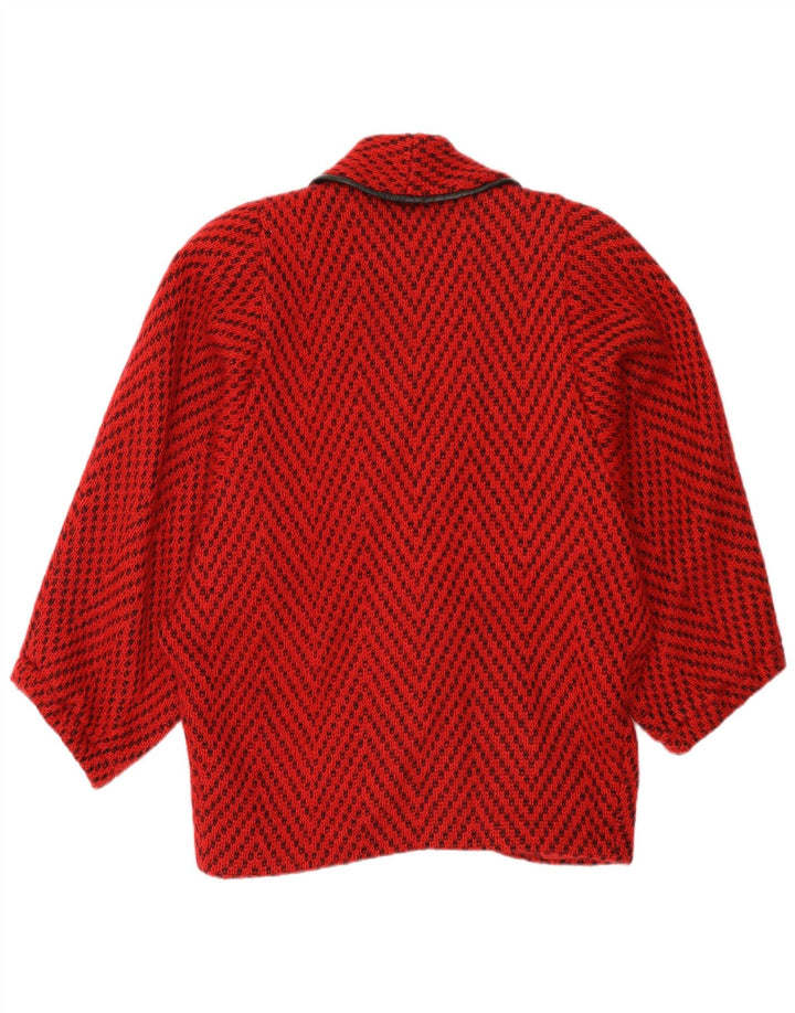 Jaqueta feminina vintage de malha Batwing Reino Unido 14 grande Chevron vermelho
