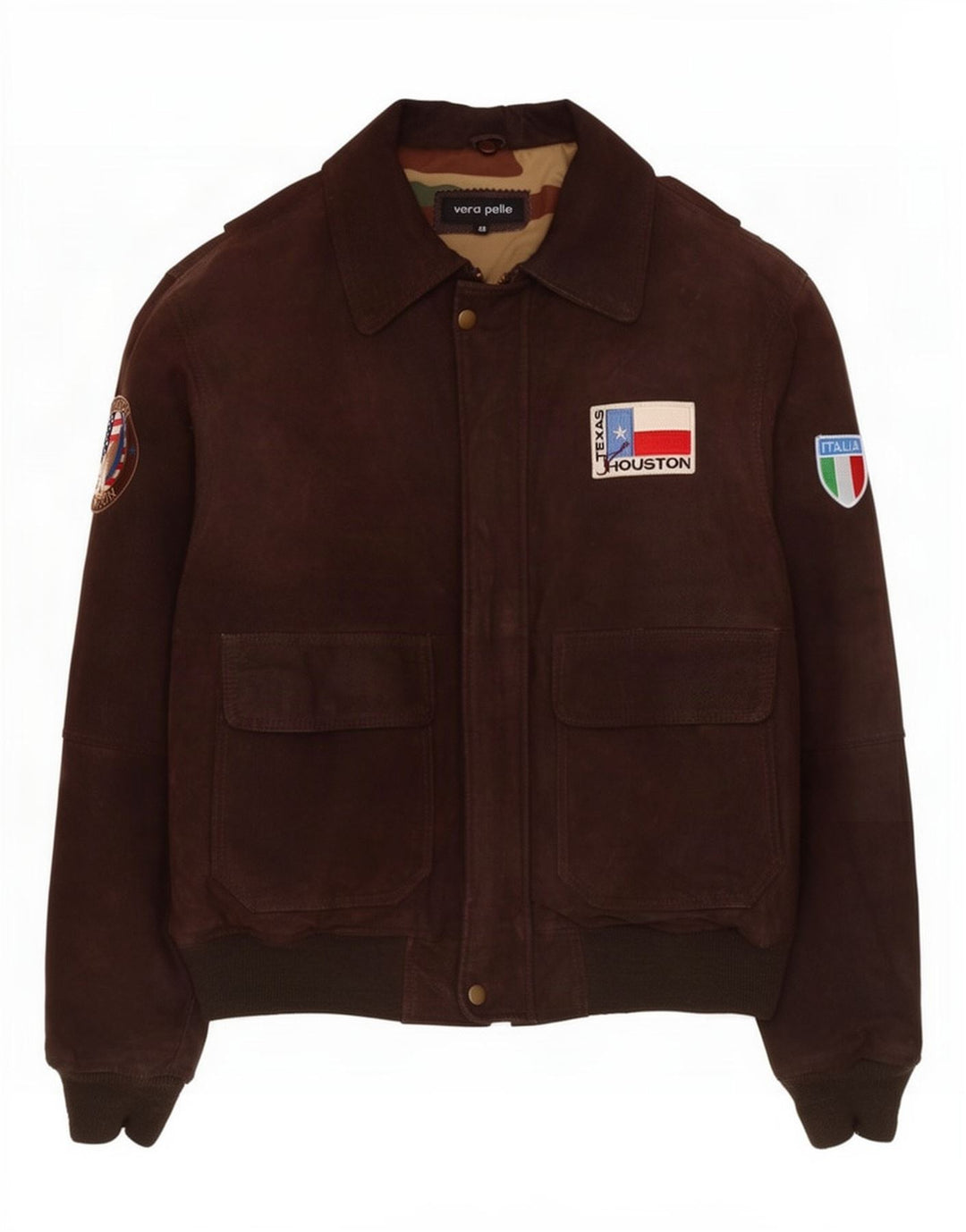Jaqueta de couro gráfica masculina vintage IT 48 marrom médio