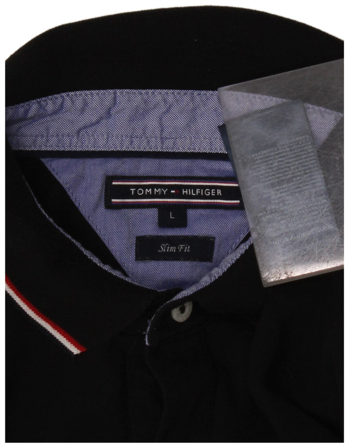 Camisa polo masculina TOMMY HILFIGER slim fit grande algodão preto