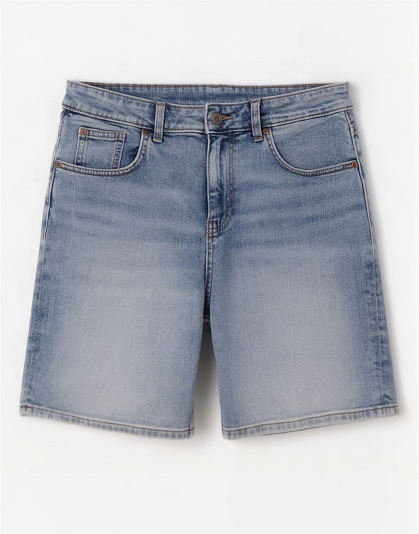 Shorts jeans feminino Marks & Spencer Boyfriend UK 10 pequeno W30 algodão azul