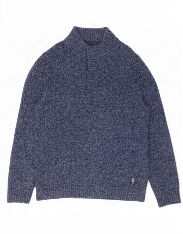 Suéter masculino Fat Face com gola redonda, grande lã listrada azul marinho