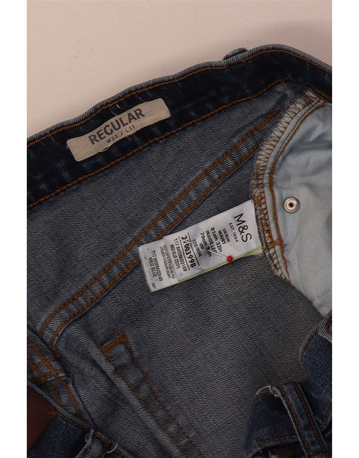 Marks & Spencer Calça jeans reta regular masculina desgastada W32 L31 algodão azul