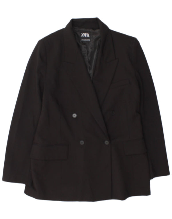 Jaqueta blazer feminina Zara com peito duplo Reino Unido 18 XL preto poliéster