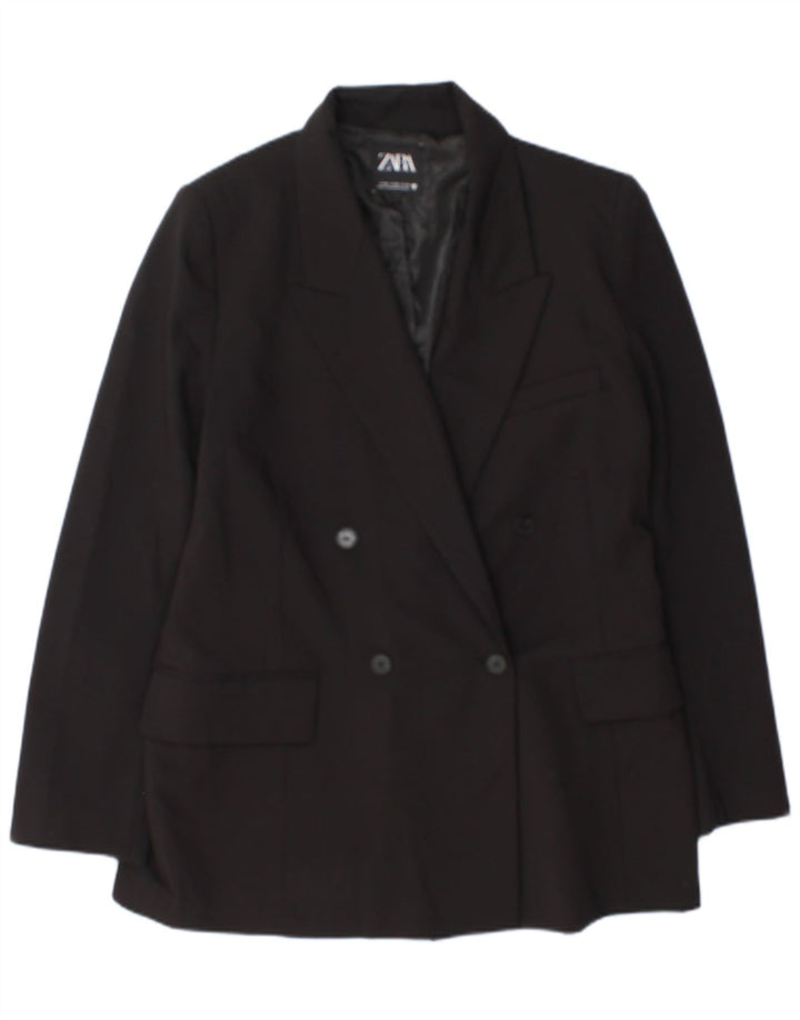 Jaqueta blazer feminina Zara com peito duplo Reino Unido 18 XL preto poliéster