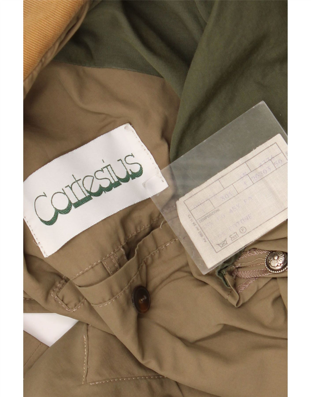 Sobretudo masculino vintage IT 50 grande algodão cáqui