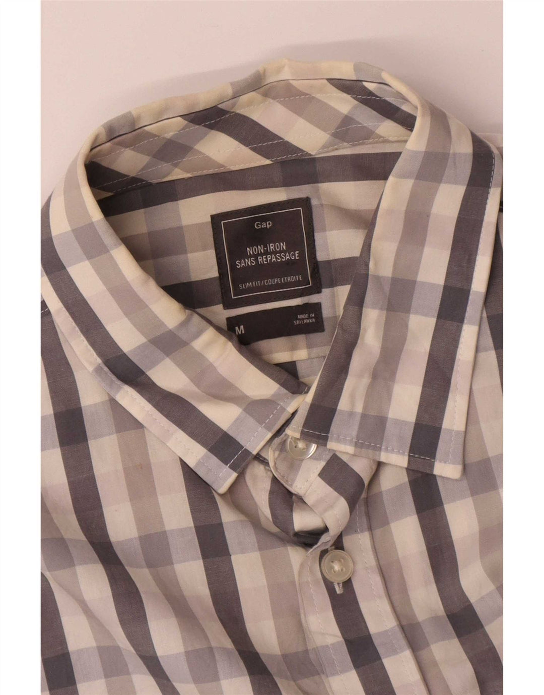Camisa masculina slim fit Gap algodão xadrez cinza médio